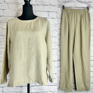 Vintage EUC Eileen Fisher New York Linen Top and Pant Set Beige Size 1